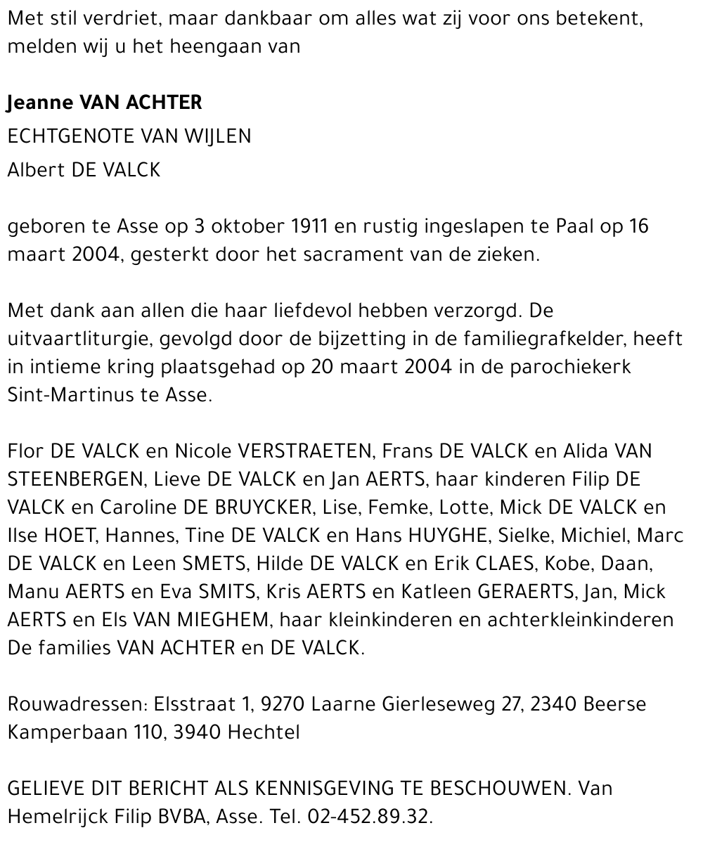 JEANNE VAN ACHTER