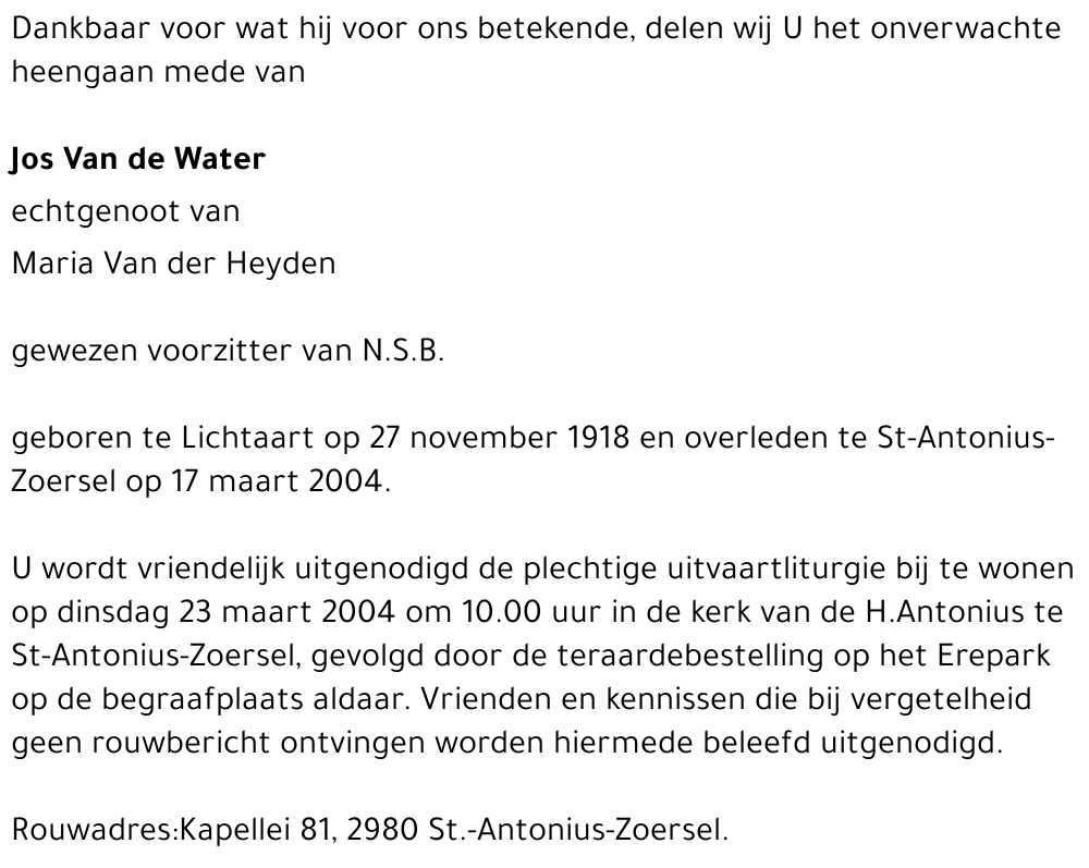 Jos Van de Water