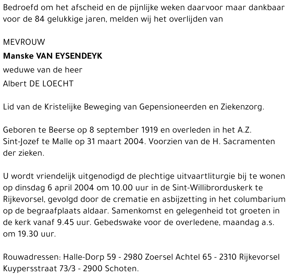 MANSKE VAN EYSENDEYK