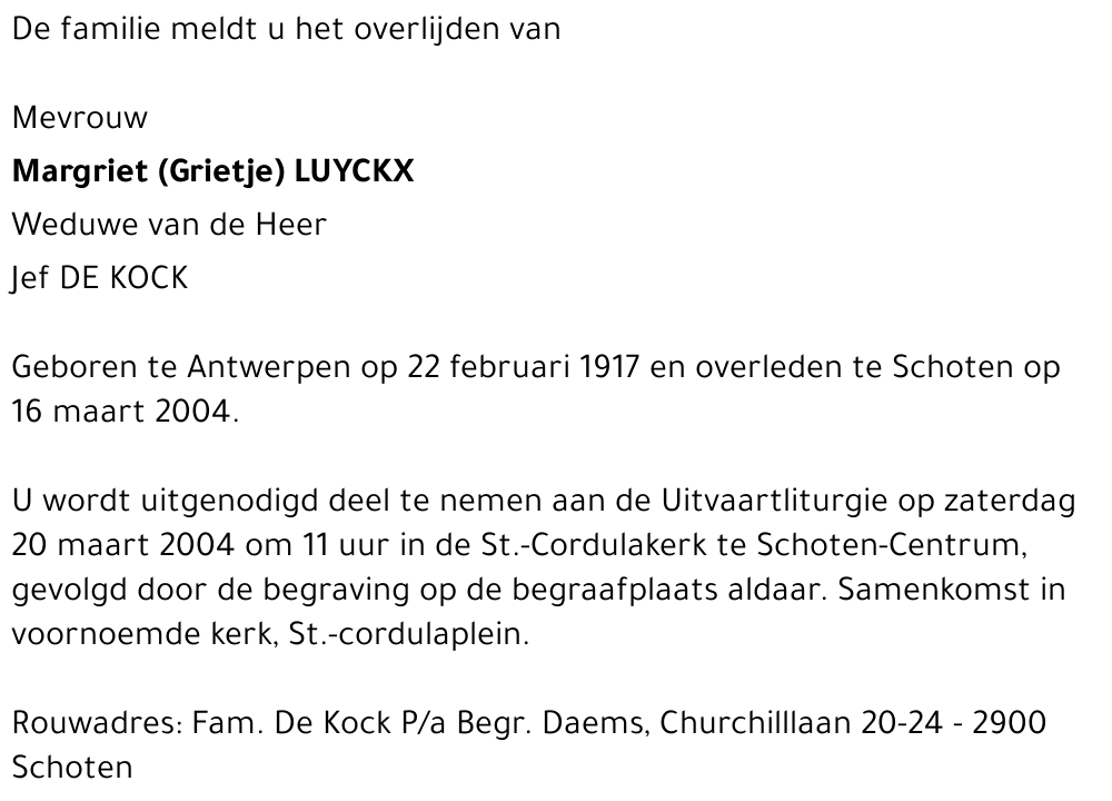 MARGRIET (GRIETJE) LUYCKX