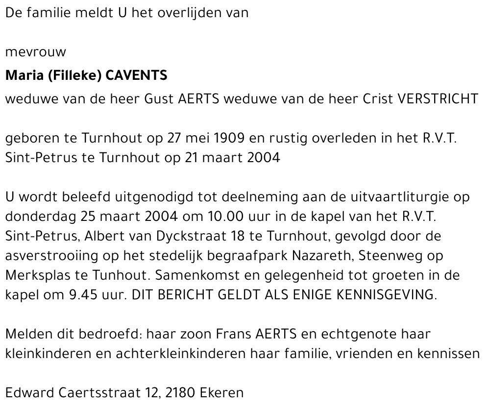 Maria ( Filleke ) Cavents