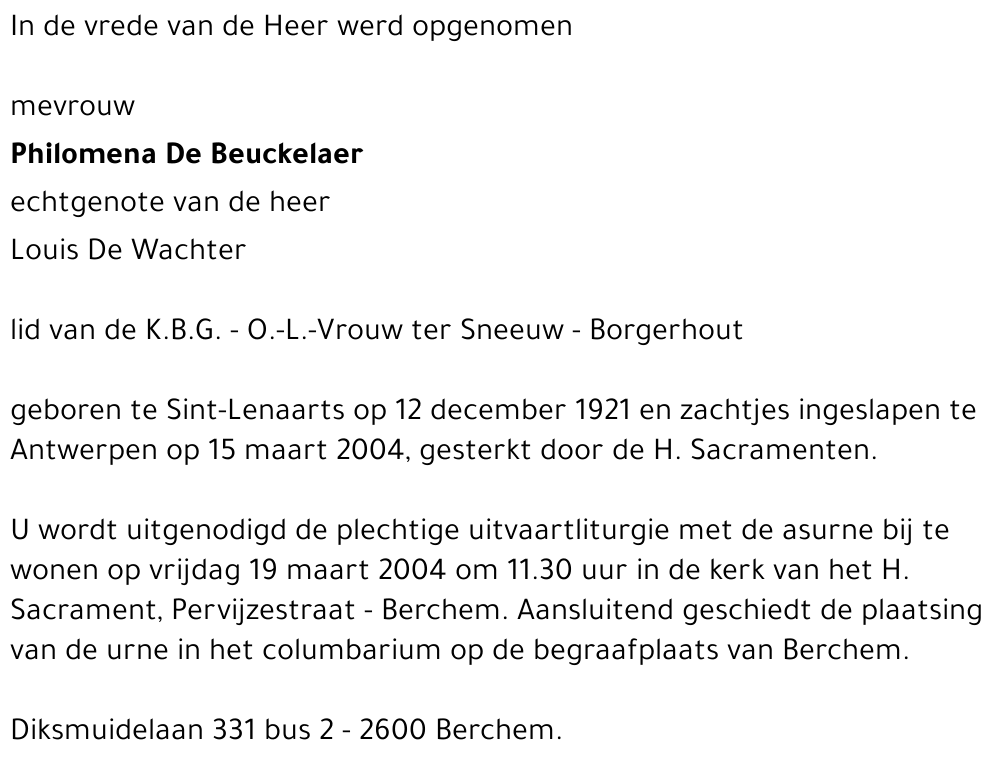 Philomena DE BEUCKELAER