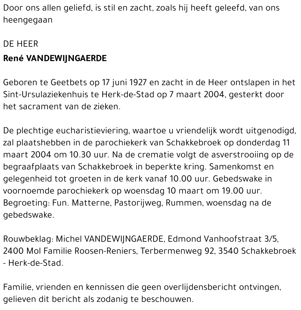 René VANDEWIJNGAERDE