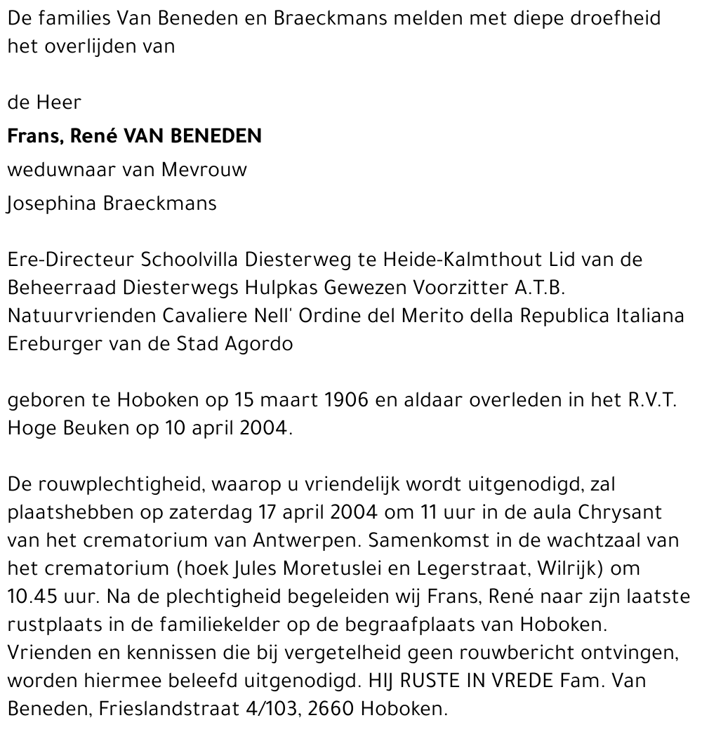 Frans, René Van Beneden