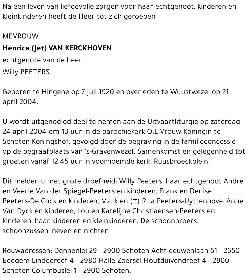 HENRICA VAN KERCKHOVEN