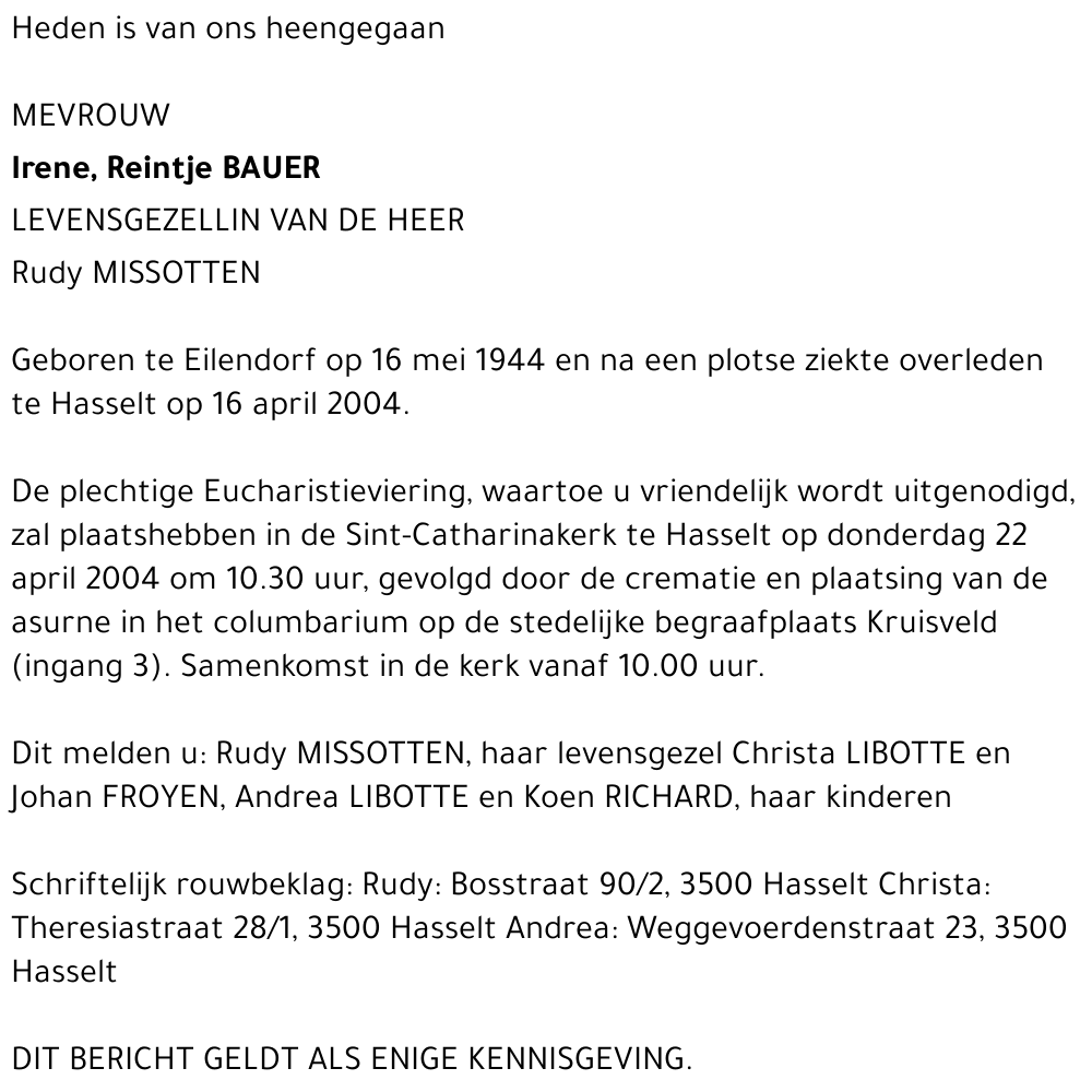 Irene (Reintje) Bauer