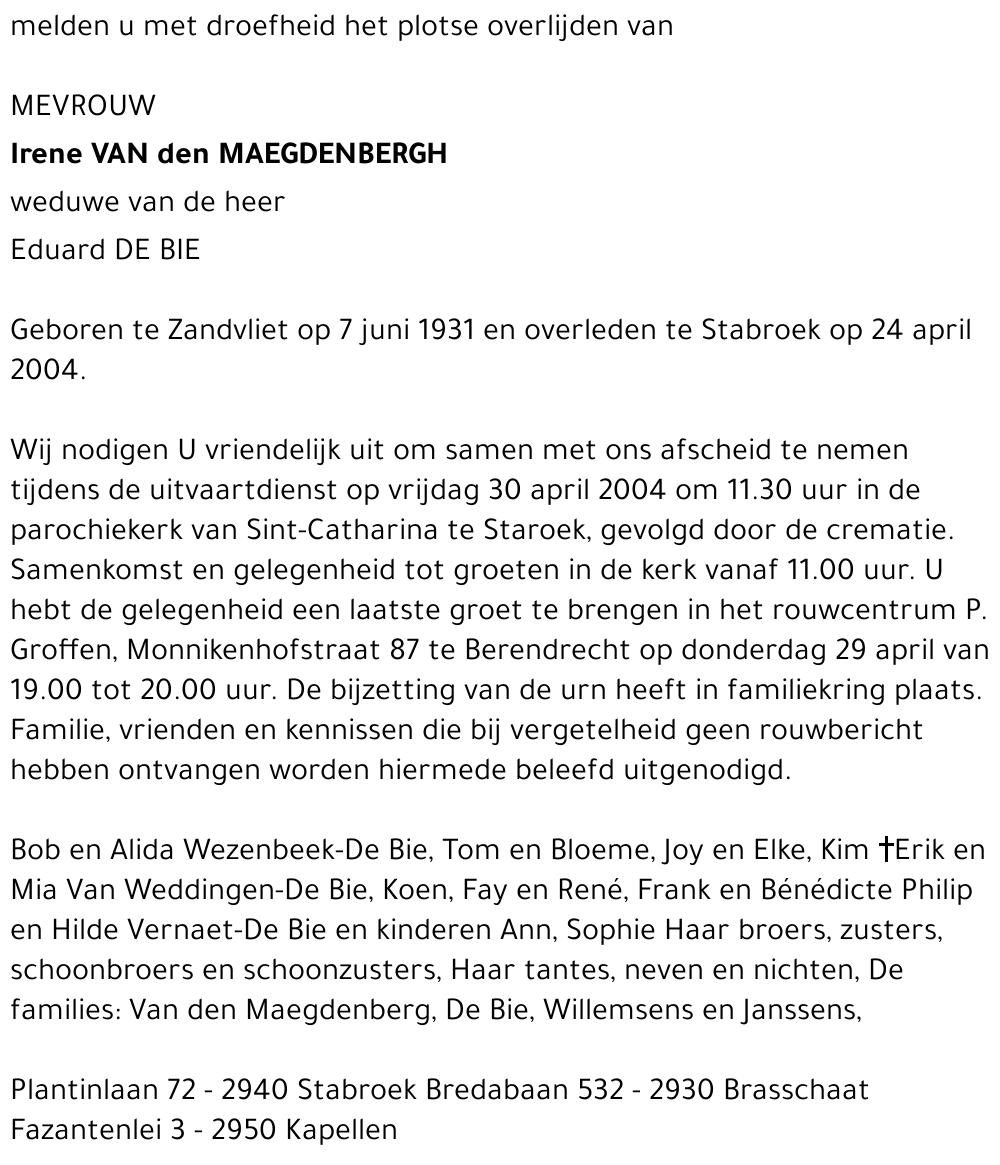 IRENE VAN DEN MAEGDENBERG