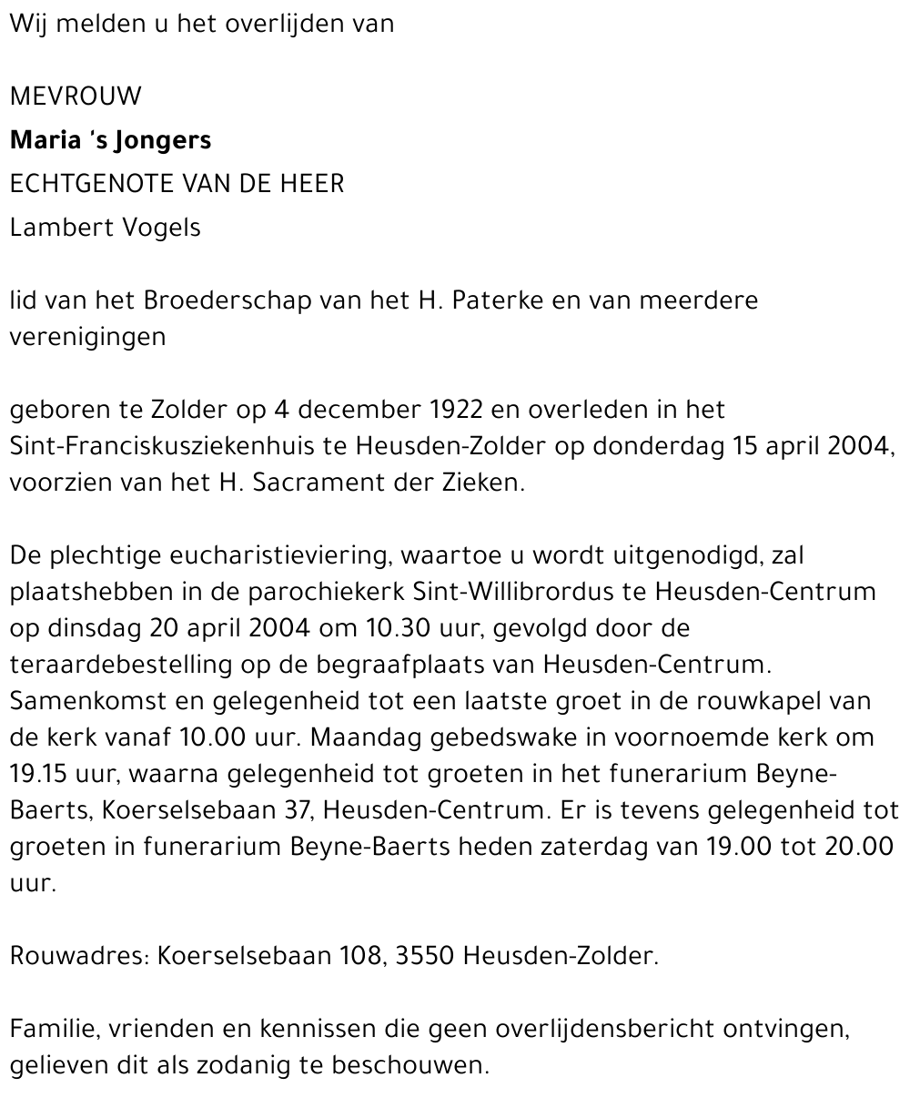 Maria 's Jongers