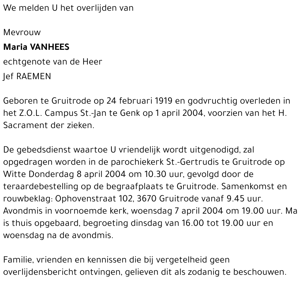Maria VANHEES