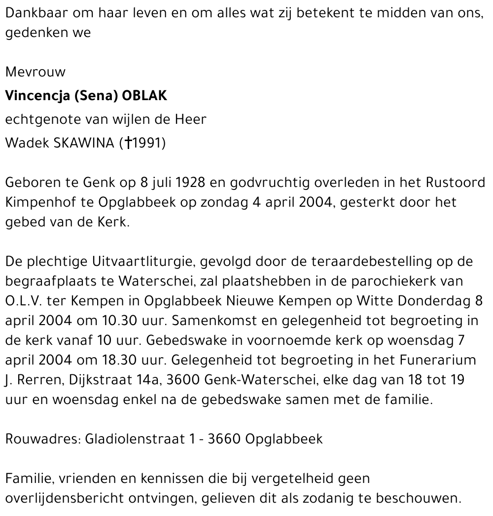 Vincencja (Sena) OBLAK