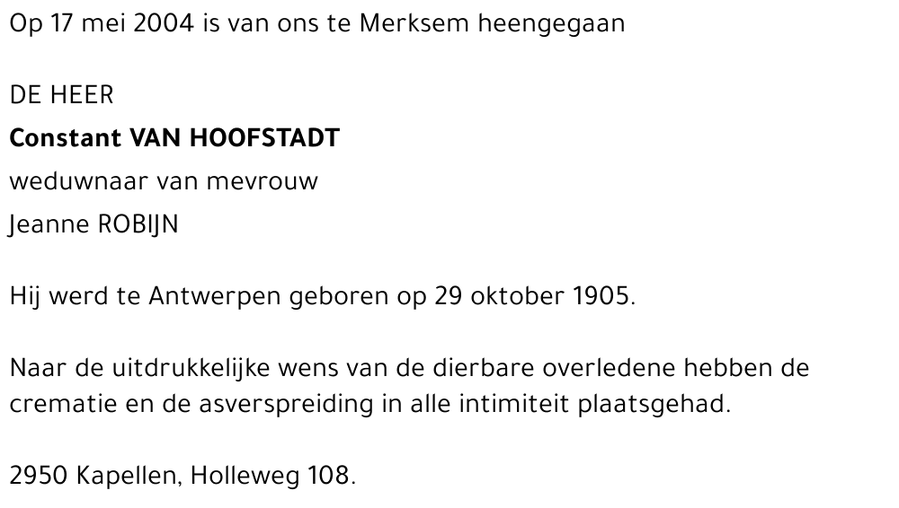 CONSTANT VAN HOOFSTADT