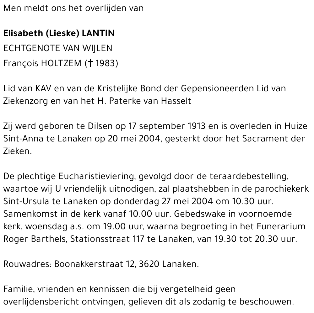 Elisabeth (Lieske) Lantin