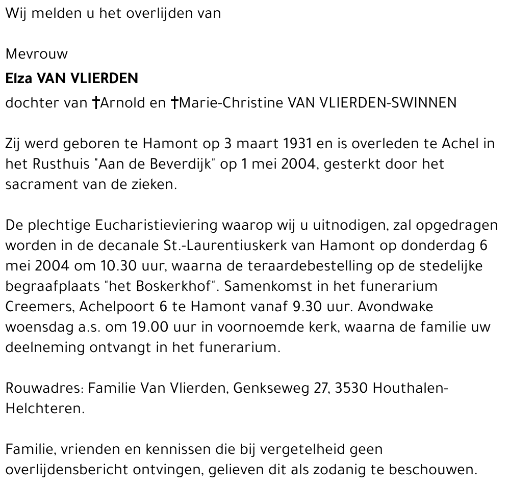 Elza VAN VLIERDEN