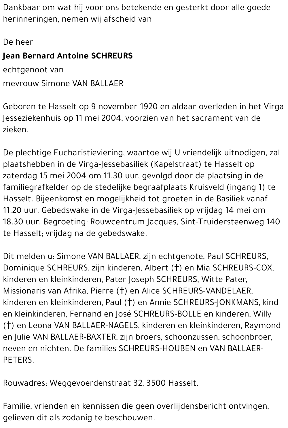 Jean Bernard Antoine Schreurs