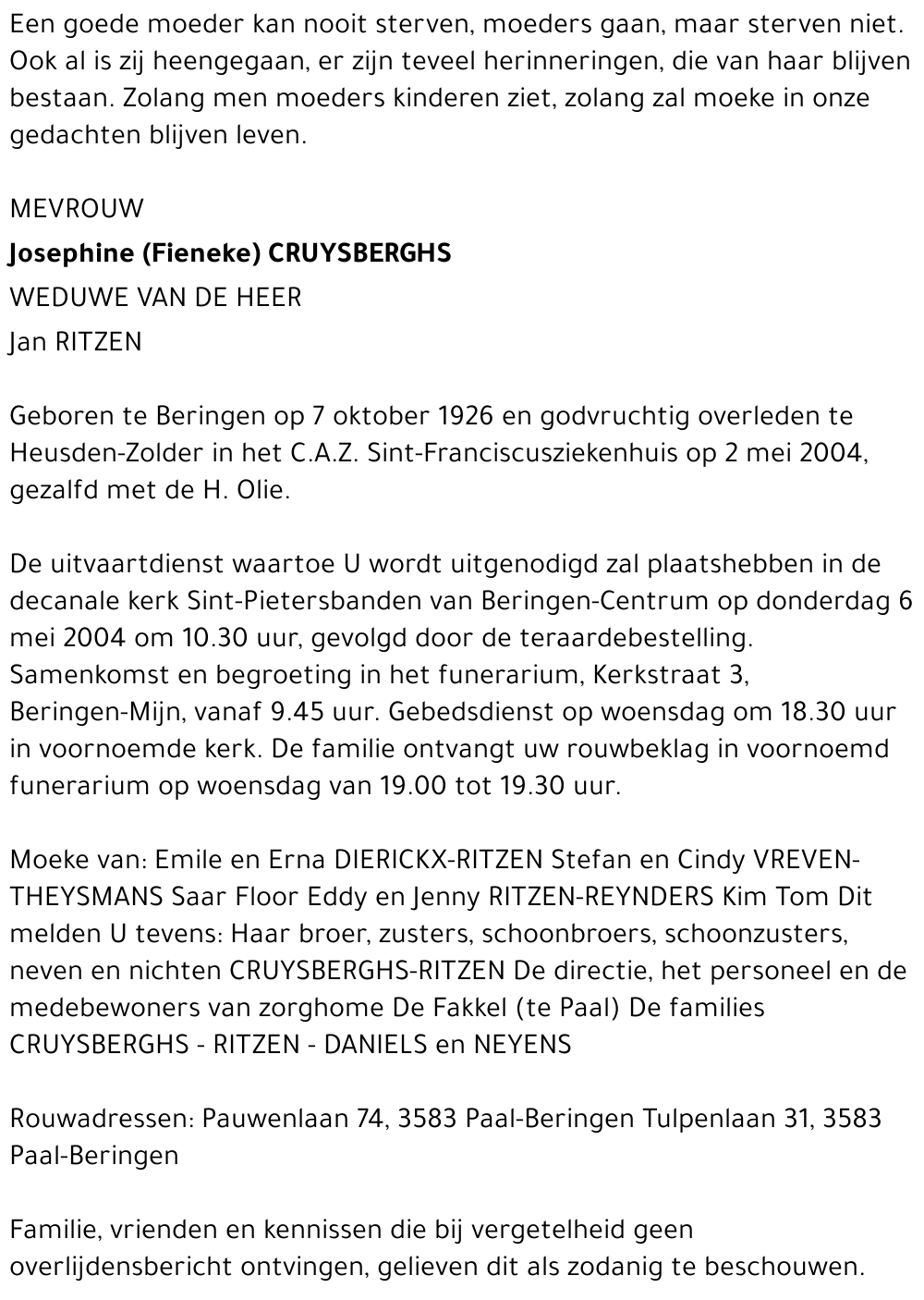 Josephine (Fieneke) Cruysberghs