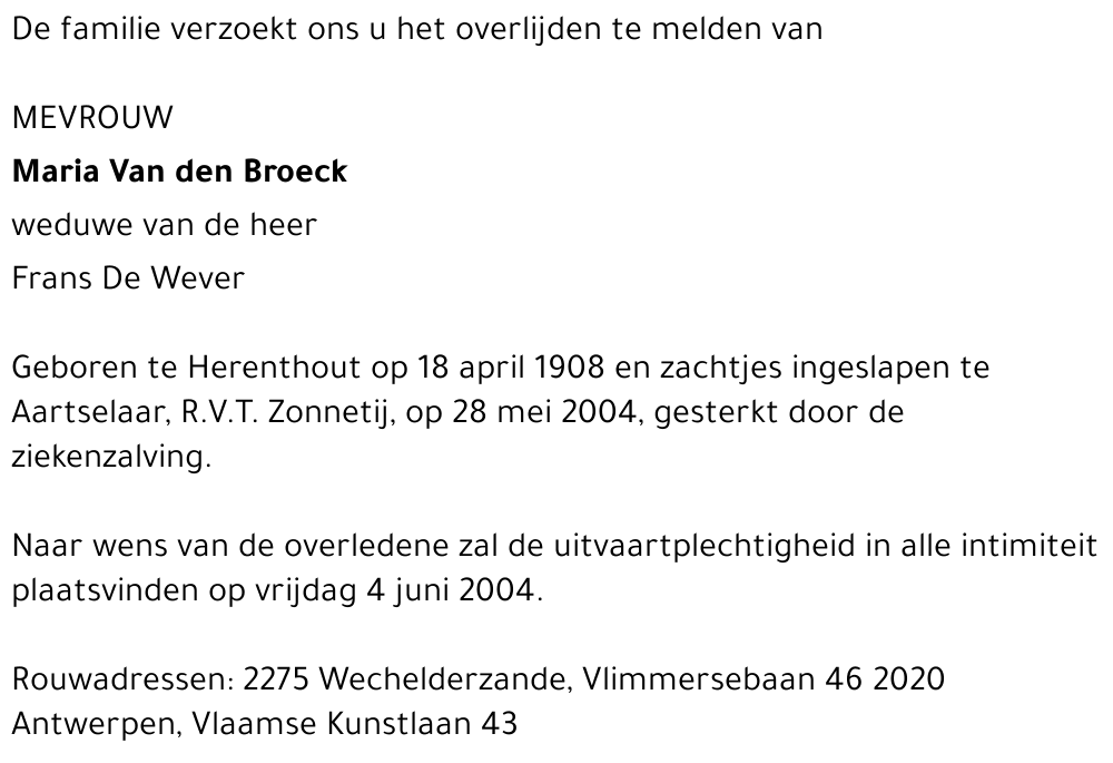 Maria VAN DEN BROECK