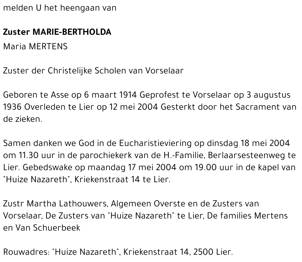 MARIE-BERTHOLDA (MARIA MERTENS)