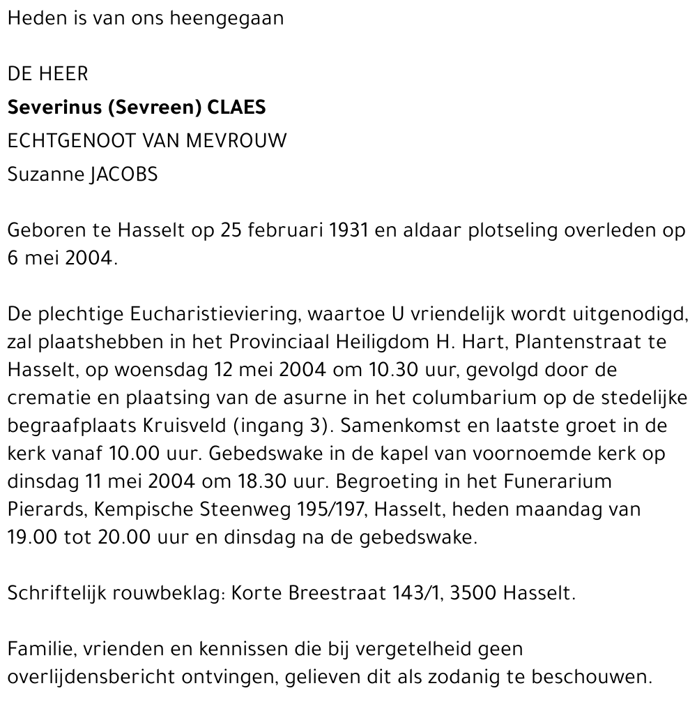 Severinus (Sevreen) Claes