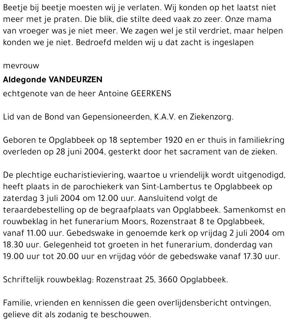 Aldegonde Vandeurzen