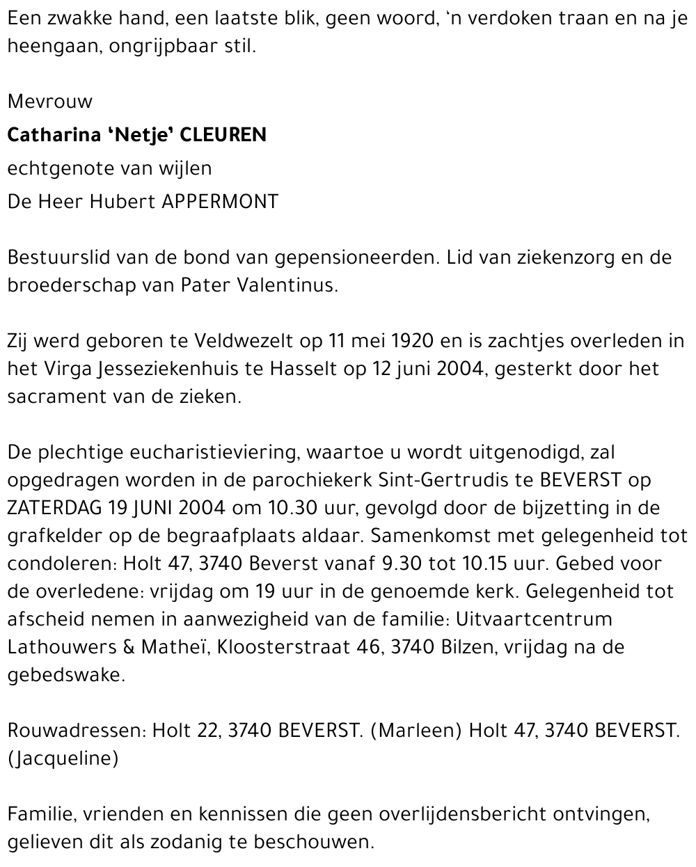 Catharina 'Netje' CLEUREN