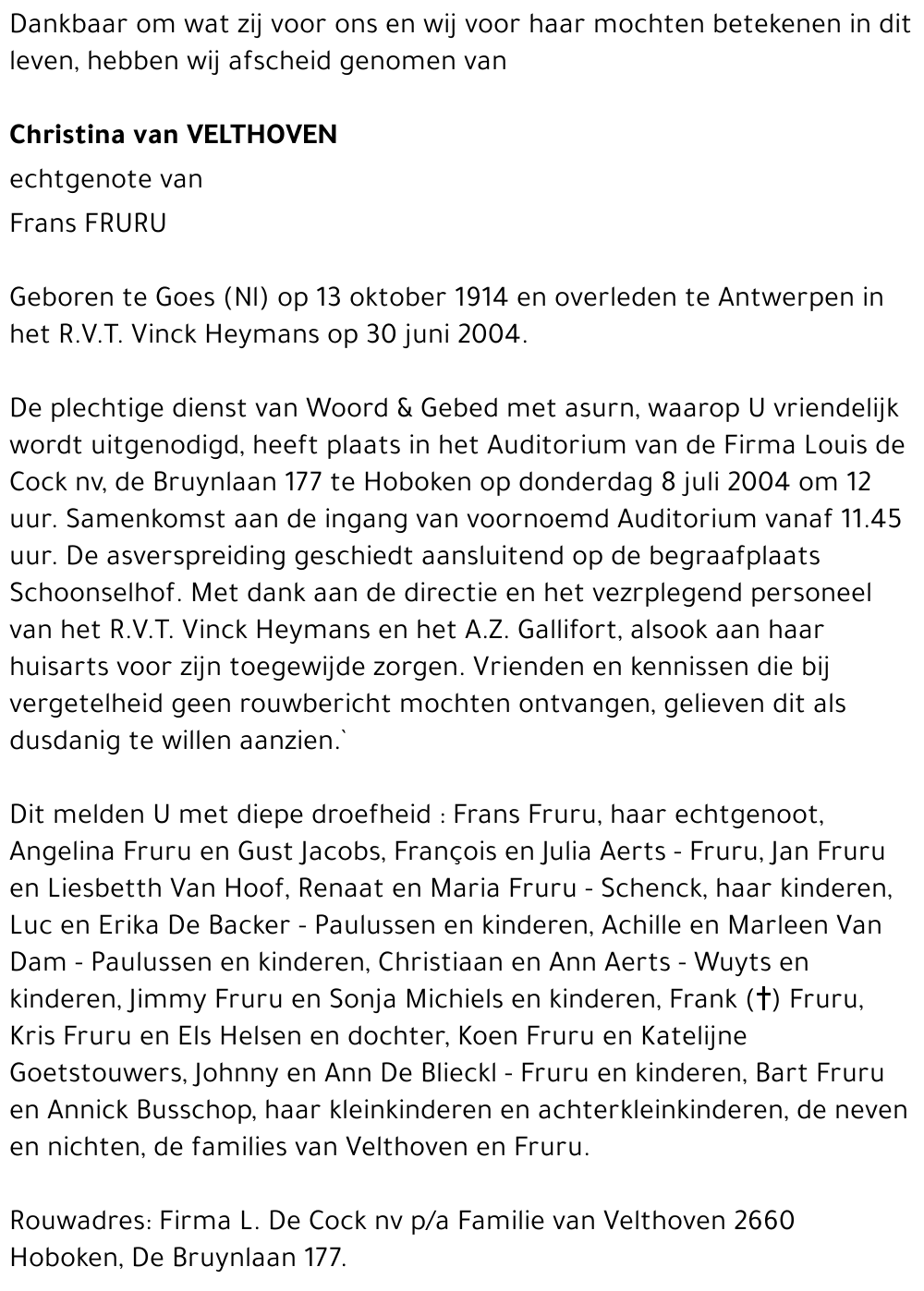 CHRISTINA VAN VELTHOVEN