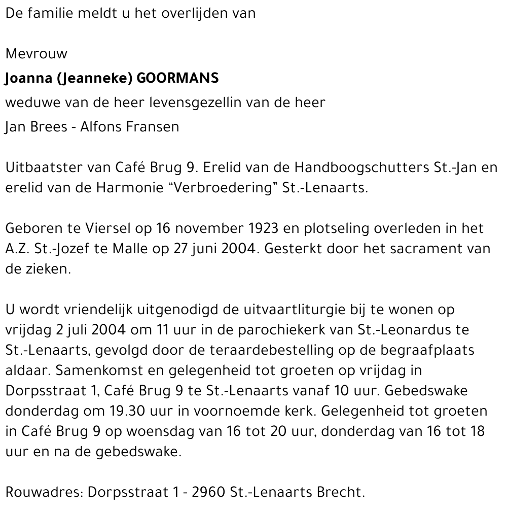 JOANNA (JEANNEKE) GOORMANS