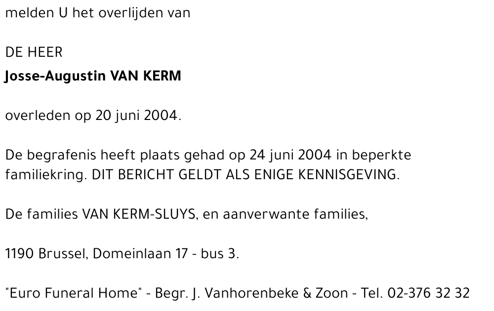 JOSSE-AUGUSTIN VAN KERM