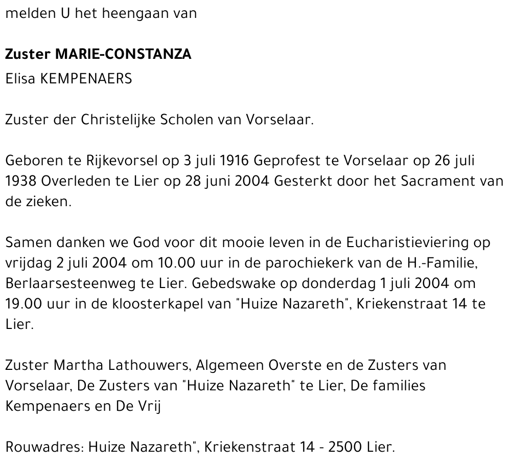 MARIE-CONSTANZA (ELISA KEMPENAERS