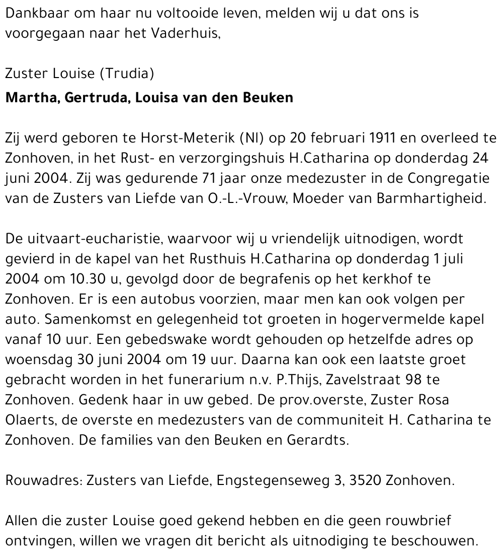 Martha, Gertruda, Louisa van den Beuken