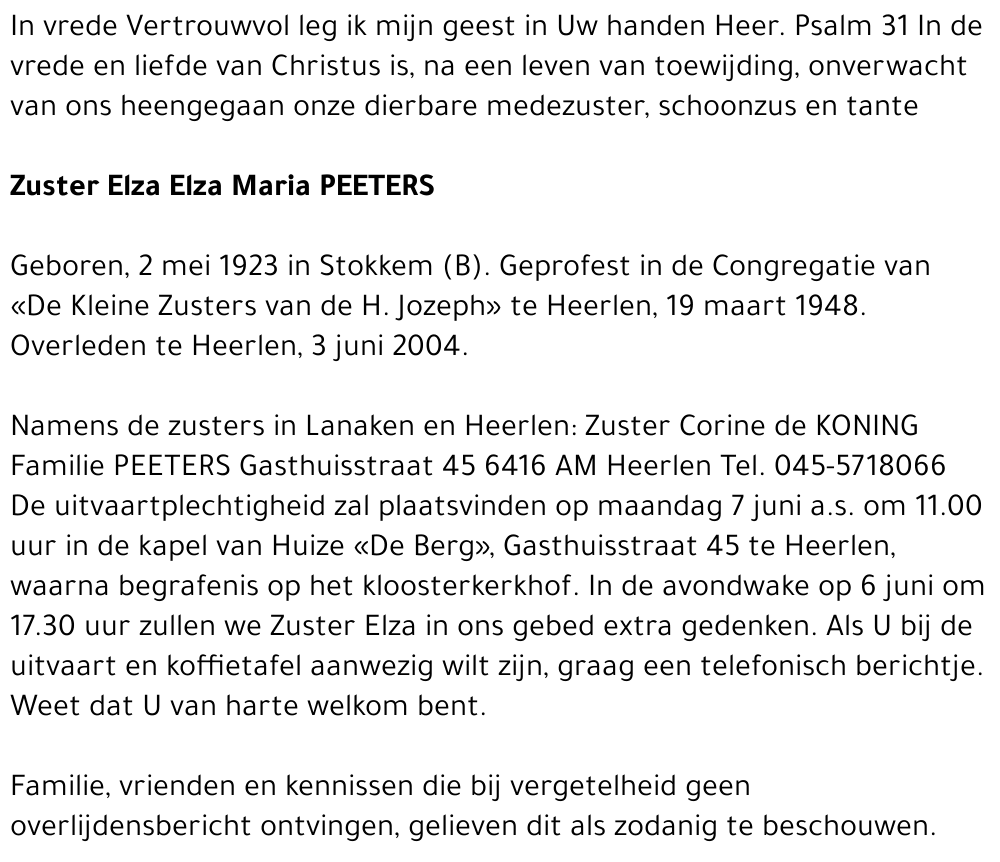 Zuster Elza Maria Peeters