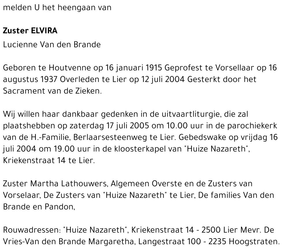 ELVIRA (LUCIENNE VAN DEN BRANDE)