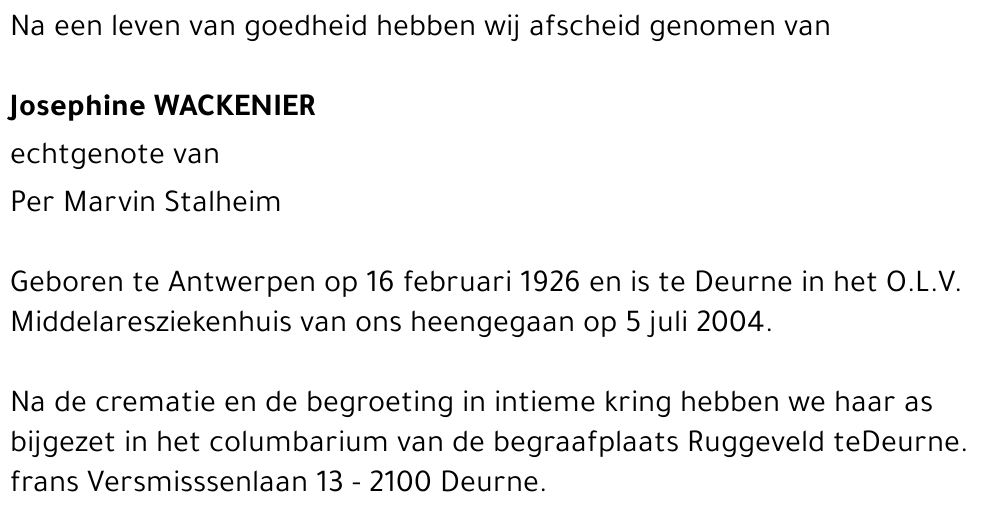 JOSEPHINE WACKENIER