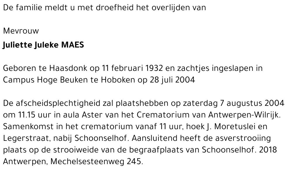 JULIETTE JULEKE MAES