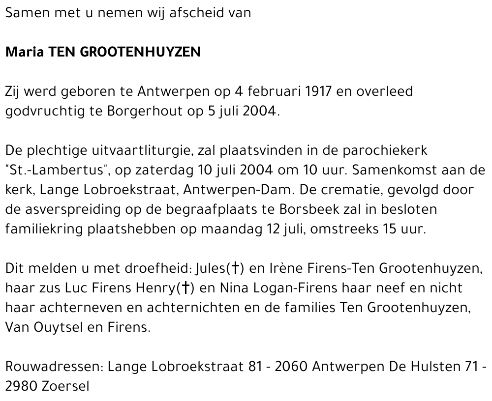 MARIA TEN GROOTENHUYZEN