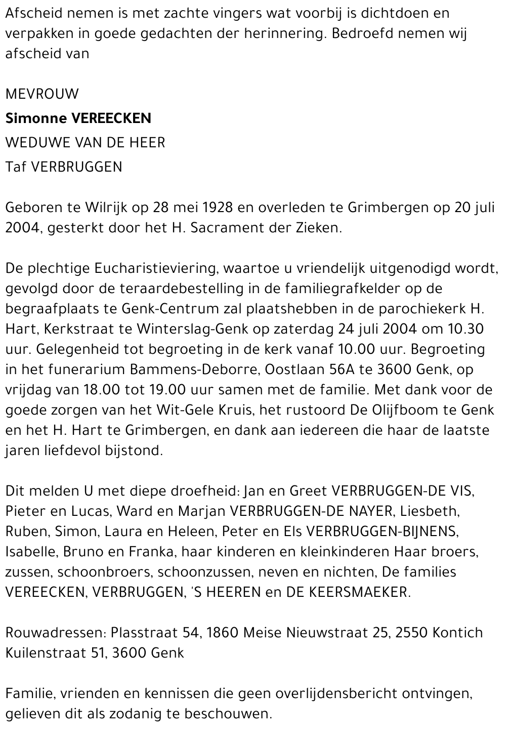 SIMONNE VEREECKEN