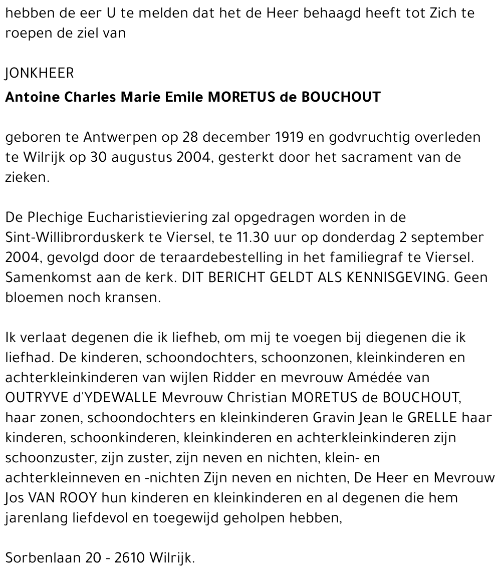 ANTOINE CHARLES MARIE EMILE MORETUS de BOUCHOUT