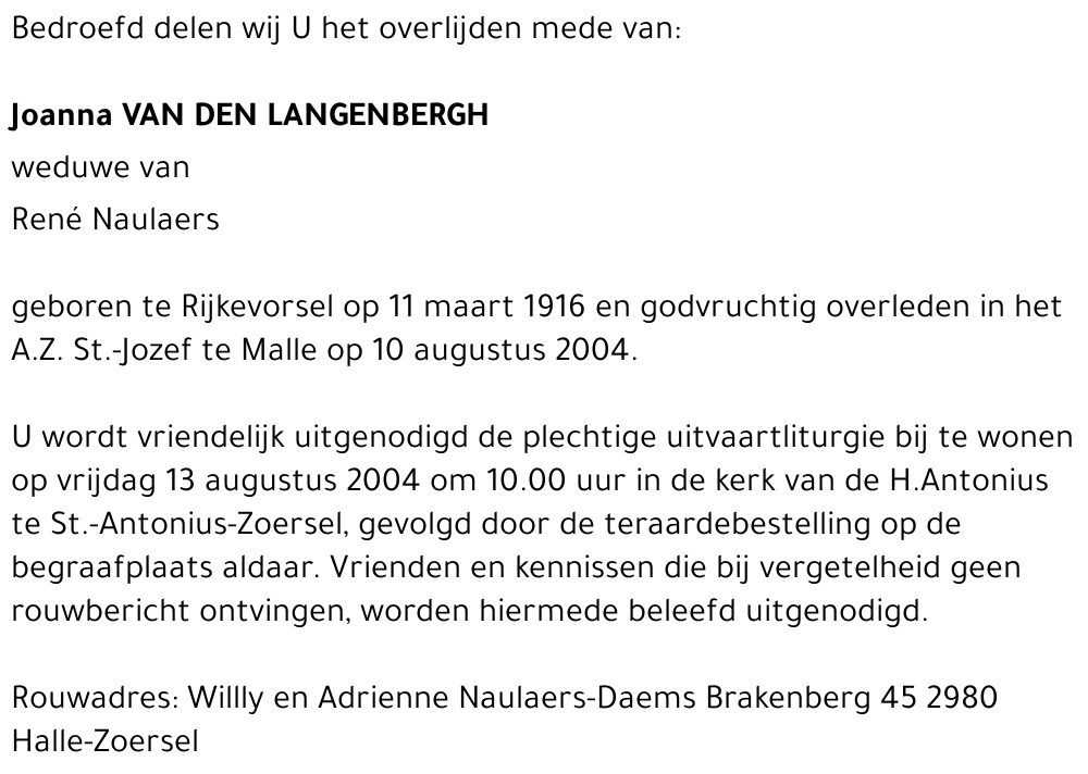 Joanna VAN DEN LANGENBERGH