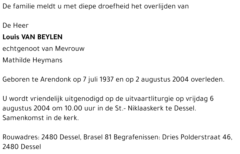 LOUIS VAN BEYLEN