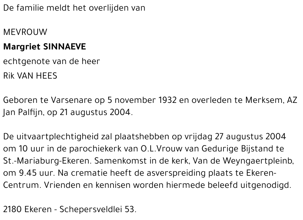 Margriet SINNAEVE