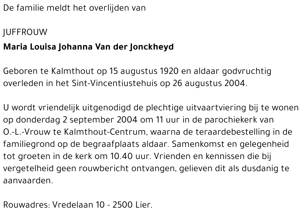 Maria Van der jonckheyd