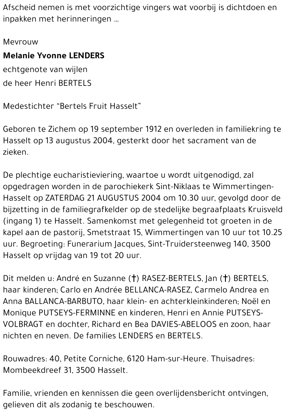 Melanie Yvonne LENDERS