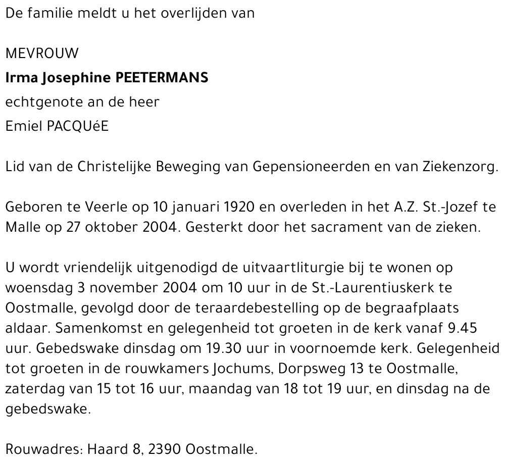 IRMA PEETERMANS