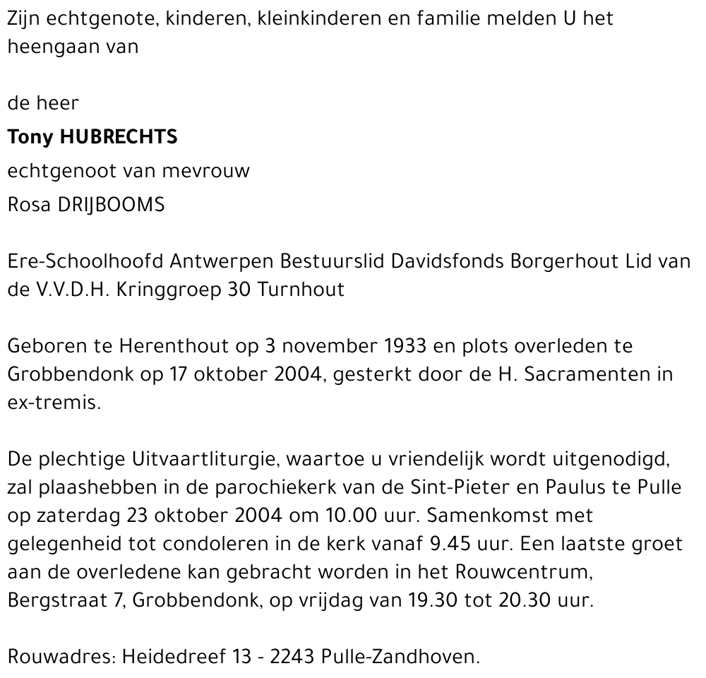 TONY HUBRECHTS