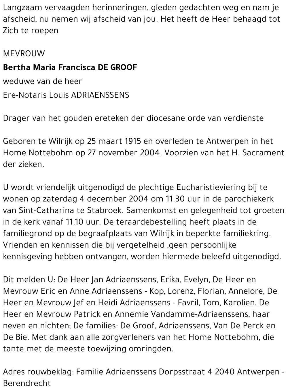 Bertha Maria Francisca De Groof