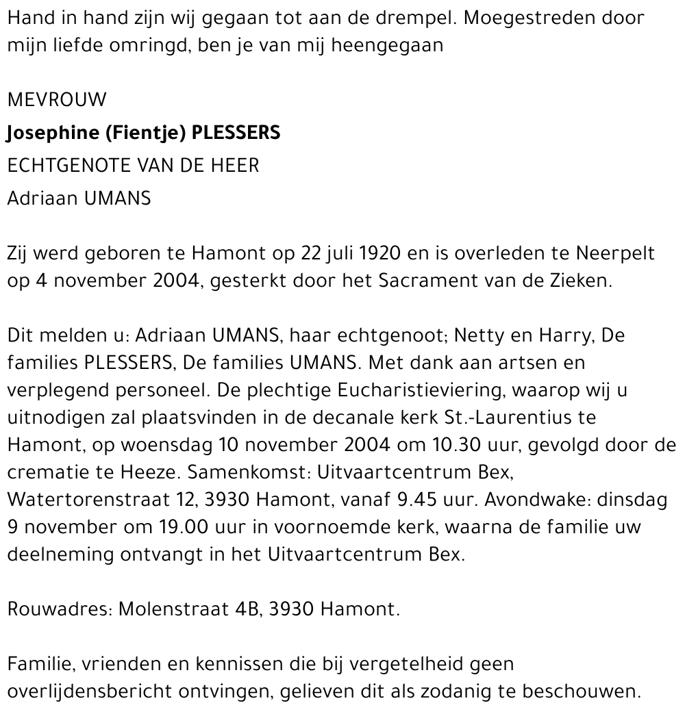 Josephine (Fientje) Plessers