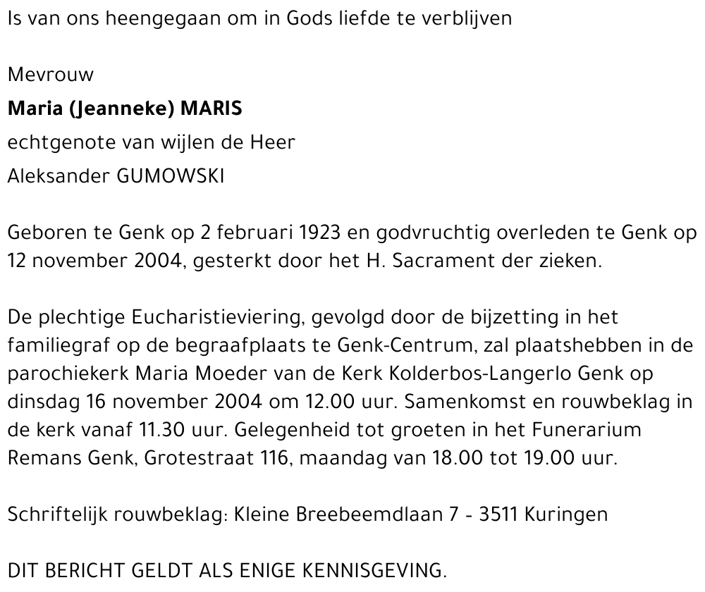 Maria (Jeanneke) MARIS