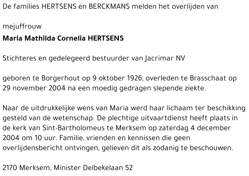 Maria Mathilda Cornelia HERTSENS