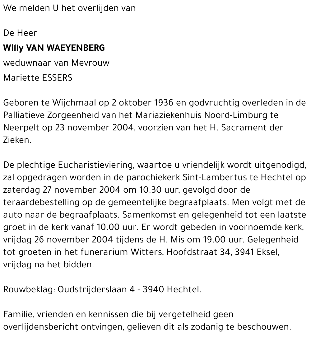 Willy VAN WAEYENBERG