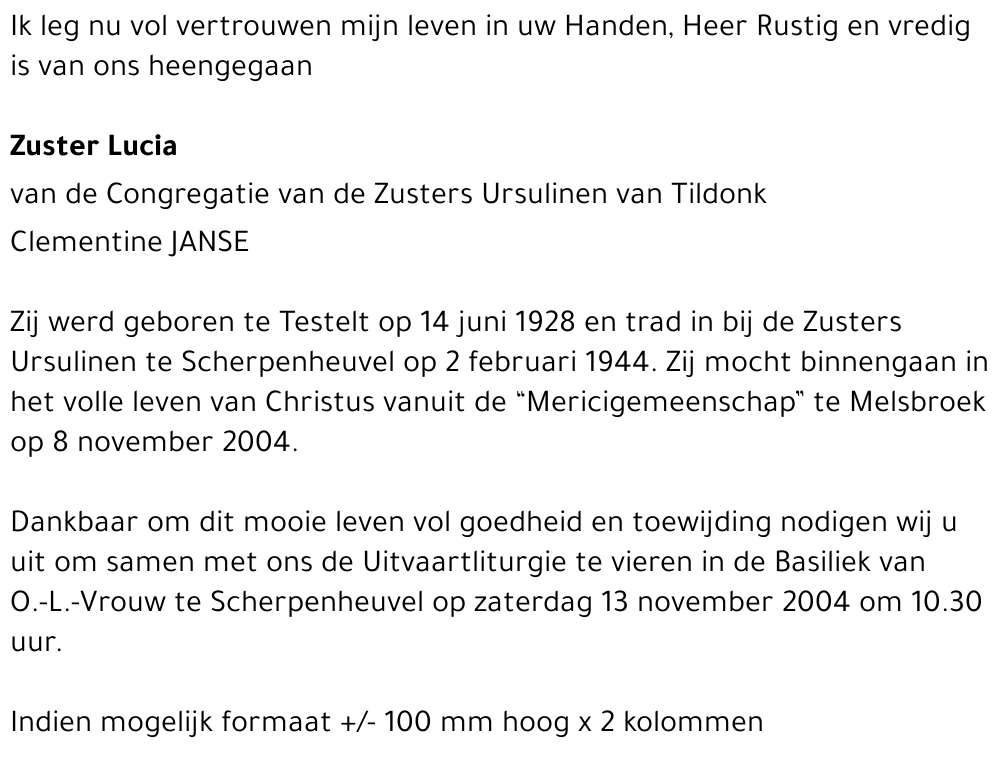 Zuster Lucia - Clementine JANSE