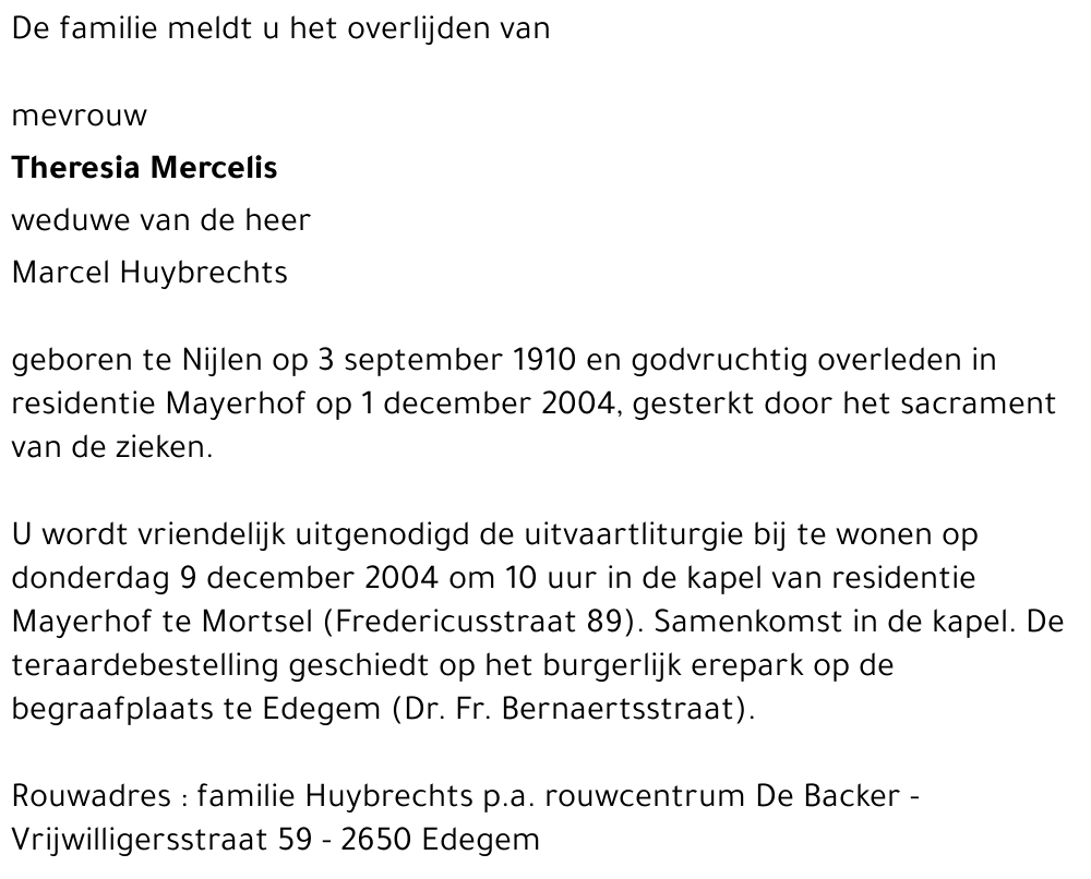 Anna Maria Theresia MERCELIS